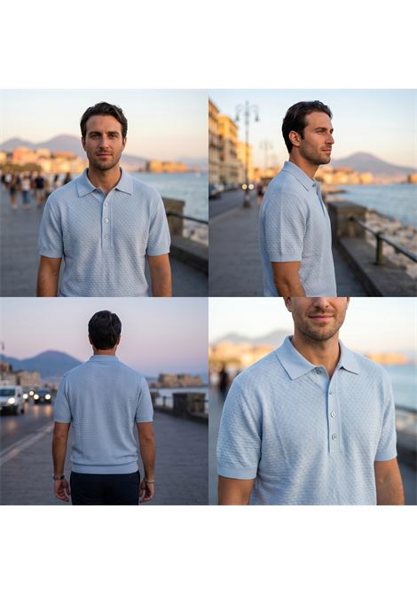 Paolo Pecora Milano Men's Textured Cotton Polo Gauge 16 - Light Blue 6449 PAOLO PECORA |  | A046 F1006449